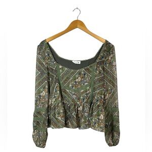 Allison New York | Floral Long Sleeve Blouse | Green | Lace Detail | Size XS